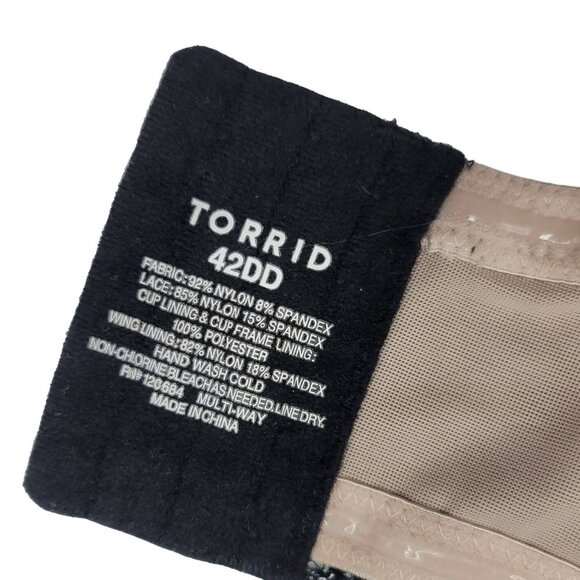 Torrid Multiway Bra Black 42DD Padded Lace Wings Strapless Underwire No Strap - Picture 6 of 7